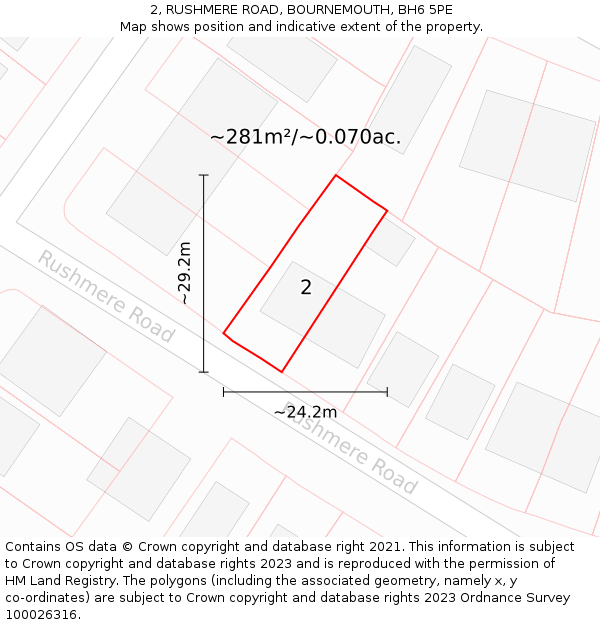 2, RUSHMERE ROAD, BOURNEMOUTH, BH6 5PE: Plot and title map