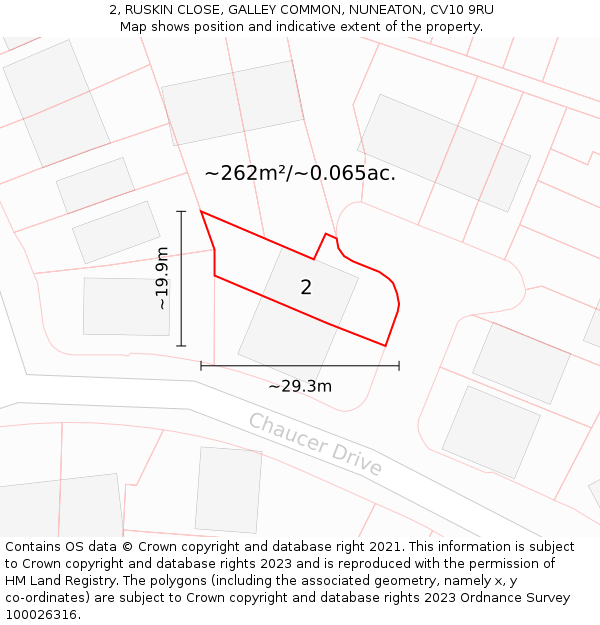 2, RUSKIN CLOSE, GALLEY COMMON, NUNEATON, CV10 9RU: Plot and title map