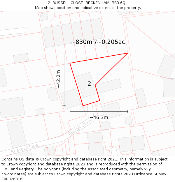 2, RUSSELL CLOSE, BECKENHAM, BR3 6QL: Plot and title map
