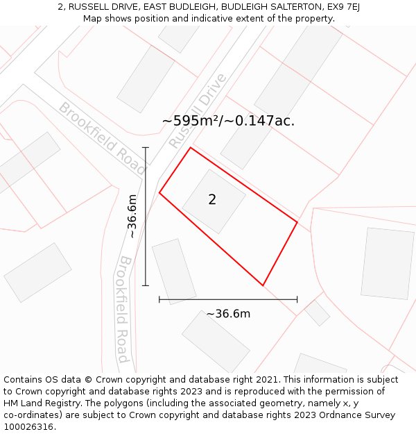 2, RUSSELL DRIVE, EAST BUDLEIGH, BUDLEIGH SALTERTON, EX9 7EJ: Plot and title map