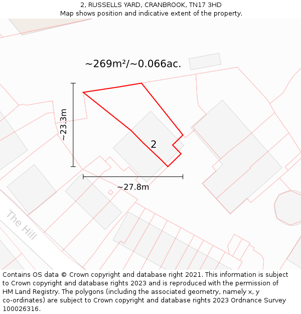 2, RUSSELLS YARD, CRANBROOK, TN17 3HD: Plot and title map