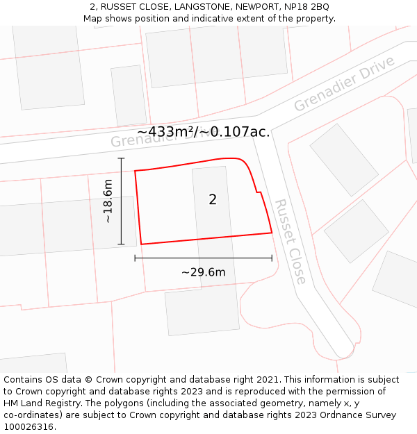 2, RUSSET CLOSE, LANGSTONE, NEWPORT, NP18 2BQ: Plot and title map