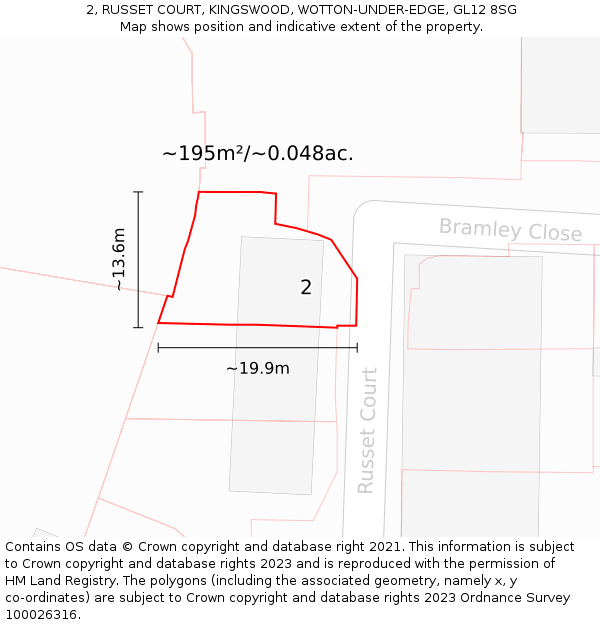 2, RUSSET COURT, KINGSWOOD, WOTTON-UNDER-EDGE, GL12 8SG: Plot and title map
