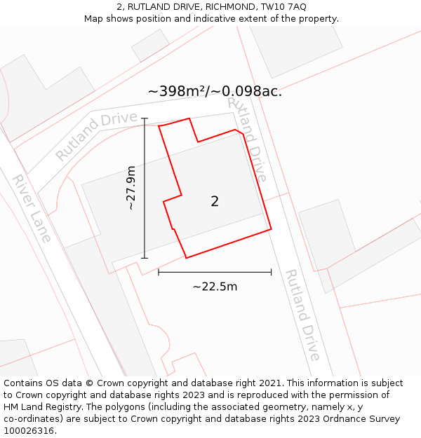 2, RUTLAND DRIVE, RICHMOND, TW10 7AQ: Plot and title map