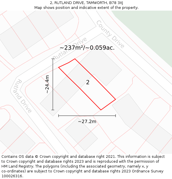 2, RUTLAND DRIVE, TAMWORTH, B78 3XJ: Plot and title map