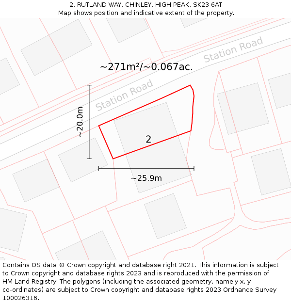 2, RUTLAND WAY, CHINLEY, HIGH PEAK, SK23 6AT: Plot and title map