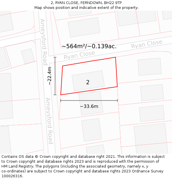 2, RYAN CLOSE, FERNDOWN, BH22 9TP: Plot and title map