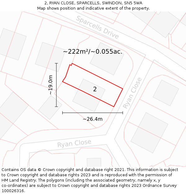 2, RYAN CLOSE, SPARCELLS, SWINDON, SN5 5WA: Plot and title map