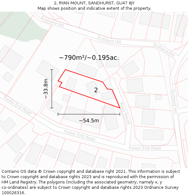 2, RYAN MOUNT, SANDHURST, GU47 8JY: Plot and title map