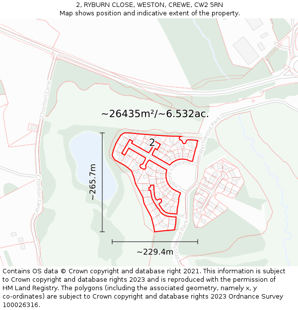 2, RYBURN CLOSE, WESTON, CREWE, CW2 5RN: Plot and title map