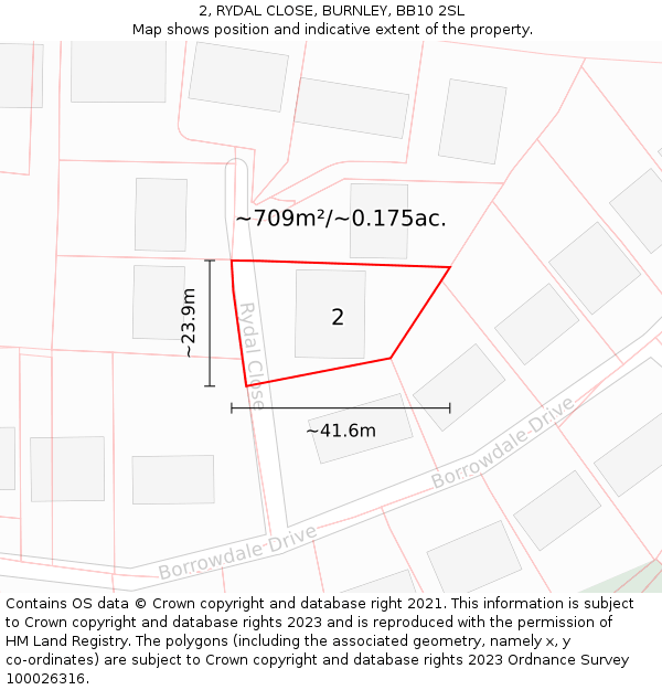 2, RYDAL CLOSE, BURNLEY, BB10 2SL: Plot and title map