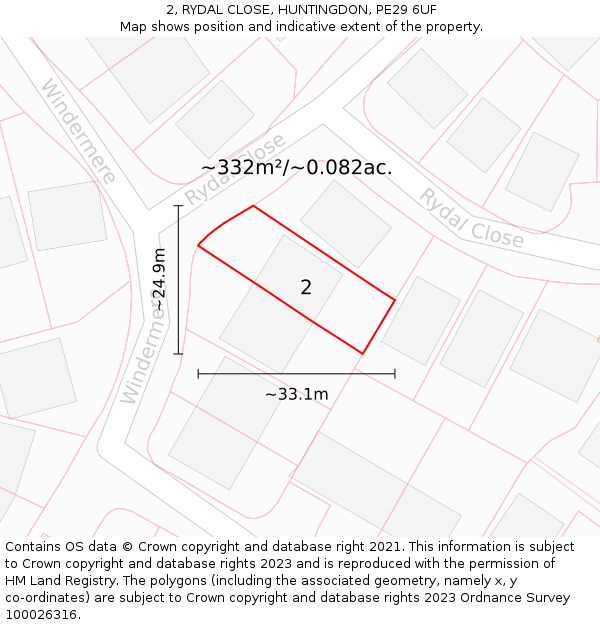 2, RYDAL CLOSE, HUNTINGDON, PE29 6UF: Plot and title map