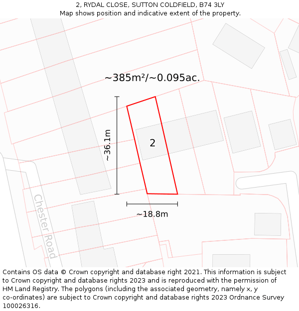 2, RYDAL CLOSE, SUTTON COLDFIELD, B74 3LY: Plot and title map