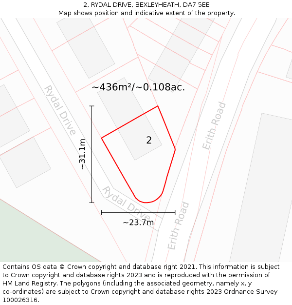 2, RYDAL DRIVE, BEXLEYHEATH, DA7 5EE: Plot and title map