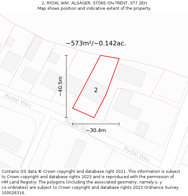2, RYDAL WAY, ALSAGER, STOKE-ON-TRENT, ST7 2EH: Plot and title map