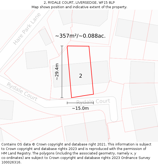 2, RYDALE COURT, LIVERSEDGE, WF15 8LP: Plot and title map