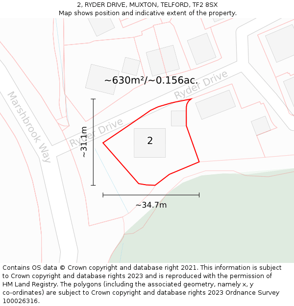 2, RYDER DRIVE, MUXTON, TELFORD, TF2 8SX: Plot and title map