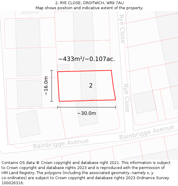 2, RYE CLOSE, DROITWICH, WR9 7AU: Plot and title map