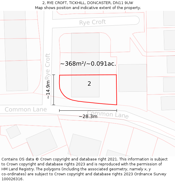 2, RYE CROFT, TICKHILL, DONCASTER, DN11 9UW: Plot and title map