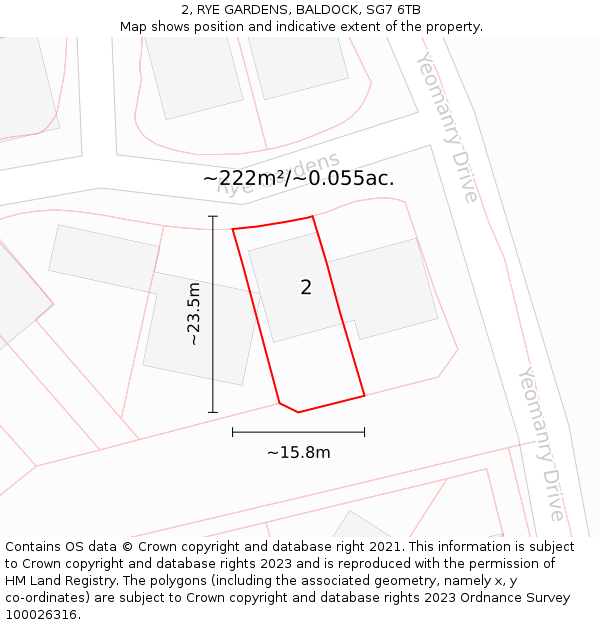 2, RYE GARDENS, BALDOCK, SG7 6TB: Plot and title map