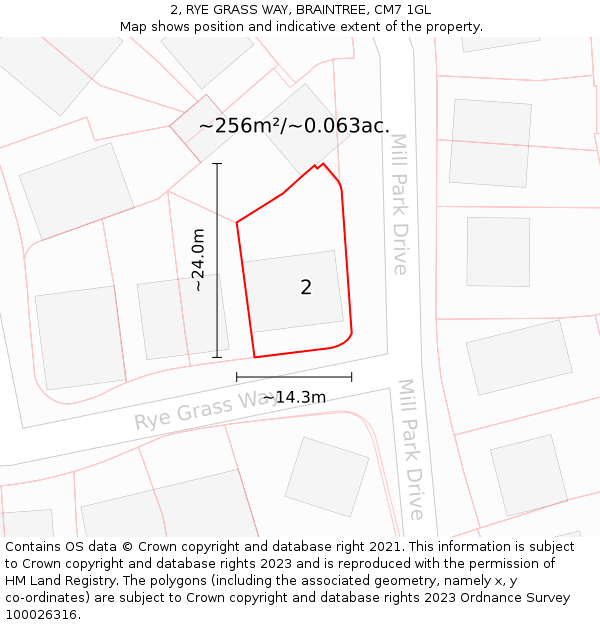 2, RYE GRASS WAY, BRAINTREE, CM7 1GL: Plot and title map