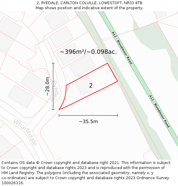 2, RYEDALE, CARLTON COLVILLE, LOWESTOFT, NR33 8TB: Plot and title map