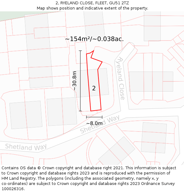 2, RYELAND CLOSE, FLEET, GU51 2TZ: Plot and title map