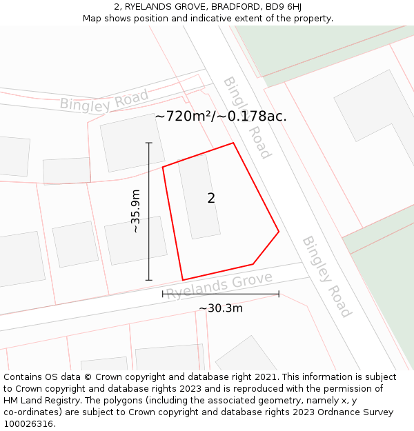 2, RYELANDS GROVE, BRADFORD, BD9 6HJ: Plot and title map
