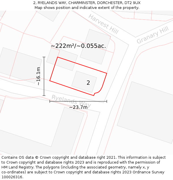 2, RYELANDS WAY, CHARMINSTER, DORCHESTER, DT2 9UX: Plot and title map