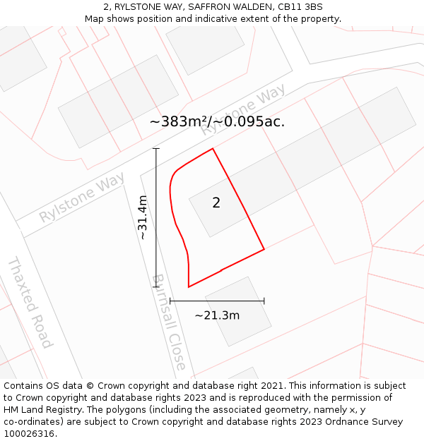 2, RYLSTONE WAY, SAFFRON WALDEN, CB11 3BS: Plot and title map