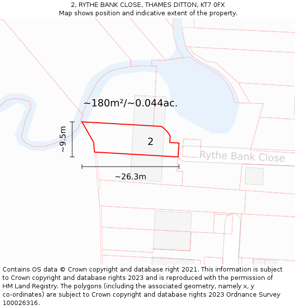2, RYTHE BANK CLOSE, THAMES DITTON, KT7 0FX: Plot and title map