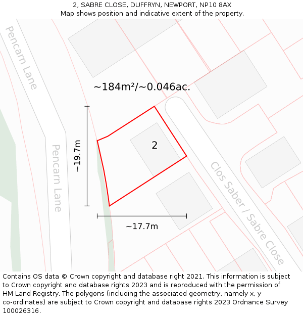 2, SABRE CLOSE, DUFFRYN, NEWPORT, NP10 8AX: Plot and title map
