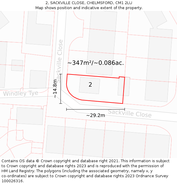 2, SACKVILLE CLOSE, CHELMSFORD, CM1 2LU: Plot and title map