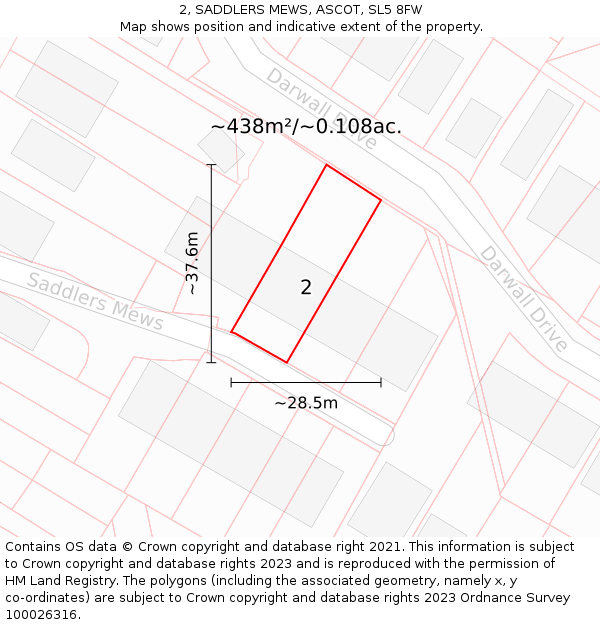 2, SADDLERS MEWS, ASCOT, SL5 8FW: Plot and title map