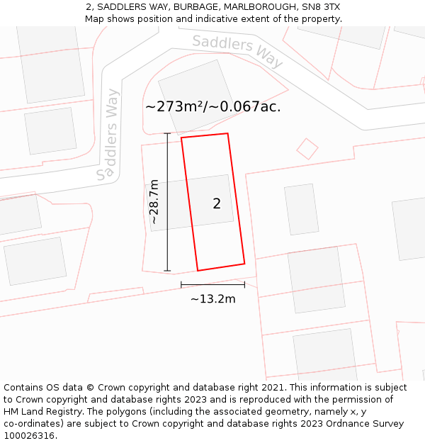 2, SADDLERS WAY, BURBAGE, MARLBOROUGH, SN8 3TX: Plot and title map