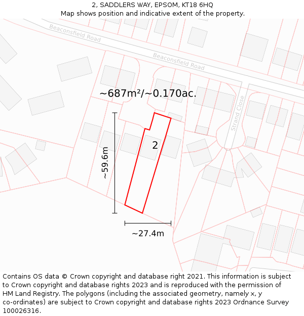 2, SADDLERS WAY, EPSOM, KT18 6HQ: Plot and title map