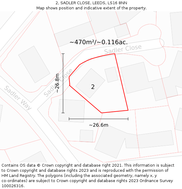 2, SADLER CLOSE, LEEDS, LS16 8NN: Plot and title map