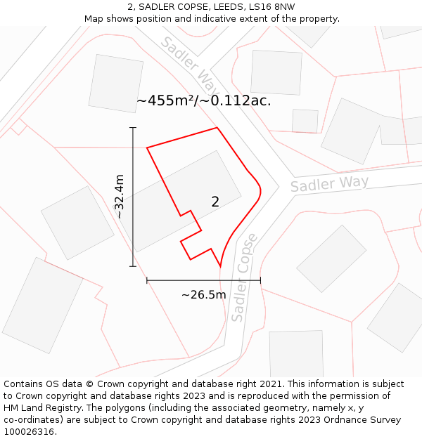 2, SADLER COPSE, LEEDS, LS16 8NW: Plot and title map