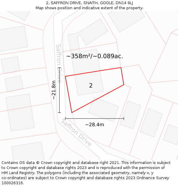 2, SAFFRON DRIVE, SNAITH, GOOLE, DN14 9LJ: Plot and title map