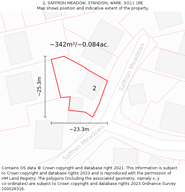 2, SAFFRON MEADOW, STANDON, WARE, SG11 1RE: Plot and title map