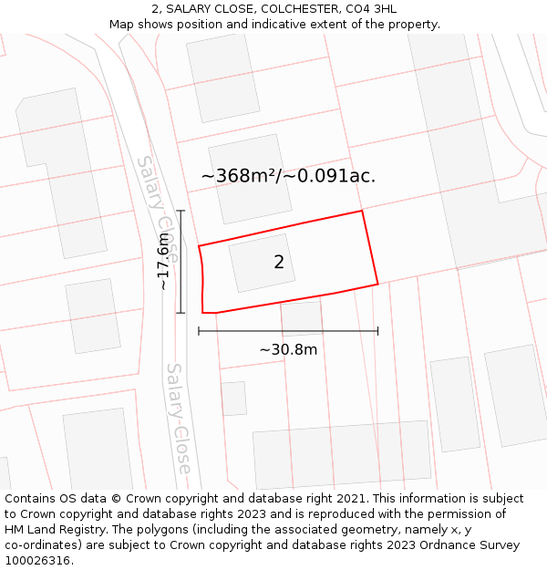 2, SALARY CLOSE, COLCHESTER, CO4 3HL: Plot and title map
