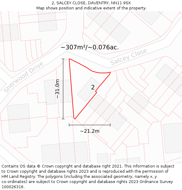 2, SALCEY CLOSE, DAVENTRY, NN11 9SX: Plot and title map