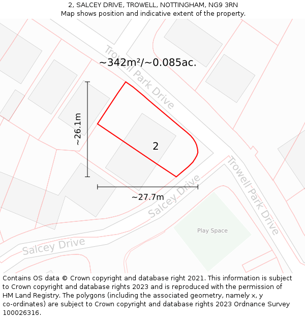 2, SALCEY DRIVE, TROWELL, NOTTINGHAM, NG9 3RN: Plot and title map
