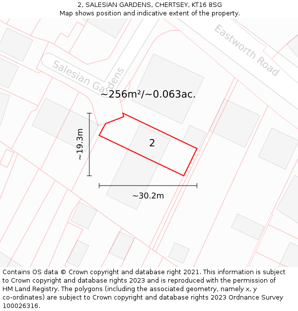 2, SALESIAN GARDENS, CHERTSEY, KT16 8SG: Plot and title map