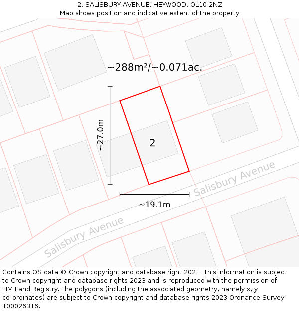 2, SALISBURY AVENUE, HEYWOOD, OL10 2NZ: Plot and title map