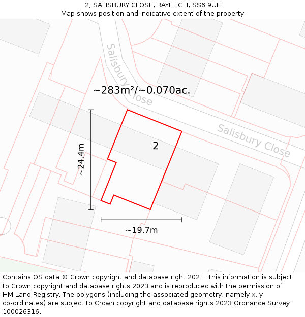 2, SALISBURY CLOSE, RAYLEIGH, SS6 9UH: Plot and title map