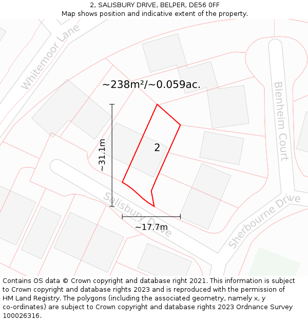 2, SALISBURY DRIVE, BELPER, DE56 0FF: Plot and title map