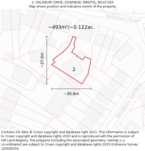 2, SALISBURY DRIVE, DOWNEND, BRISTOL, BS16 5SA: Plot and title map