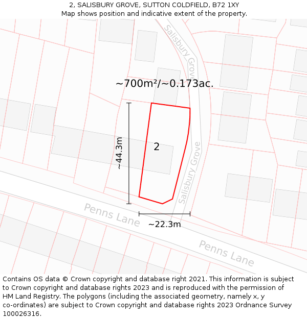 2, SALISBURY GROVE, SUTTON COLDFIELD, B72 1XY: Plot and title map