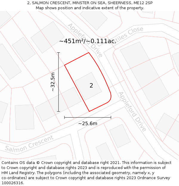 2, SALMON CRESCENT, MINSTER ON SEA, SHEERNESS, ME12 2SP: Plot and title map